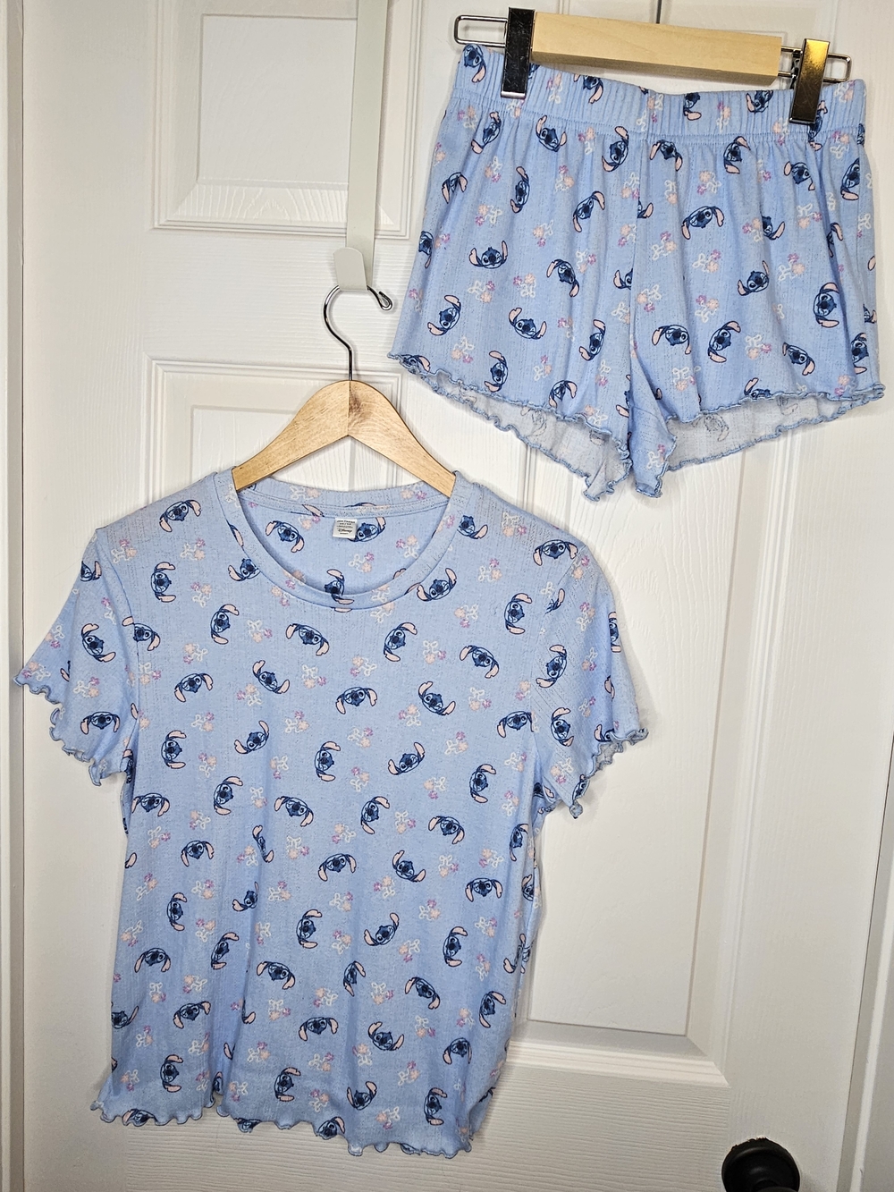 Disney Stitch Character Shorts Pajama Set Light Blue Pink Summer Pajamas XS